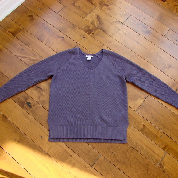 Athleta Purple Hanover V-neck Sweater Tunic Ribbed Merino Wool Blend Size Small - Picture 3 of 12